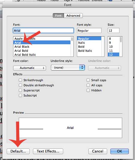 change default font setting in word for mac 2011